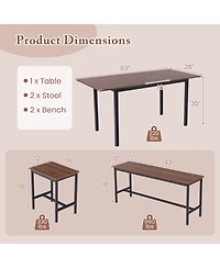 5 Piece Dining Table Set for 4-6 with 2 Benches & 2 Stools for Kitchen Dining Room