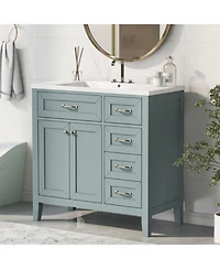 Streamdale 36" Bathroom Vanity with Sink Combo, Green Bathroom Cabinet with Drawers, Solid Frame and Mdf Board