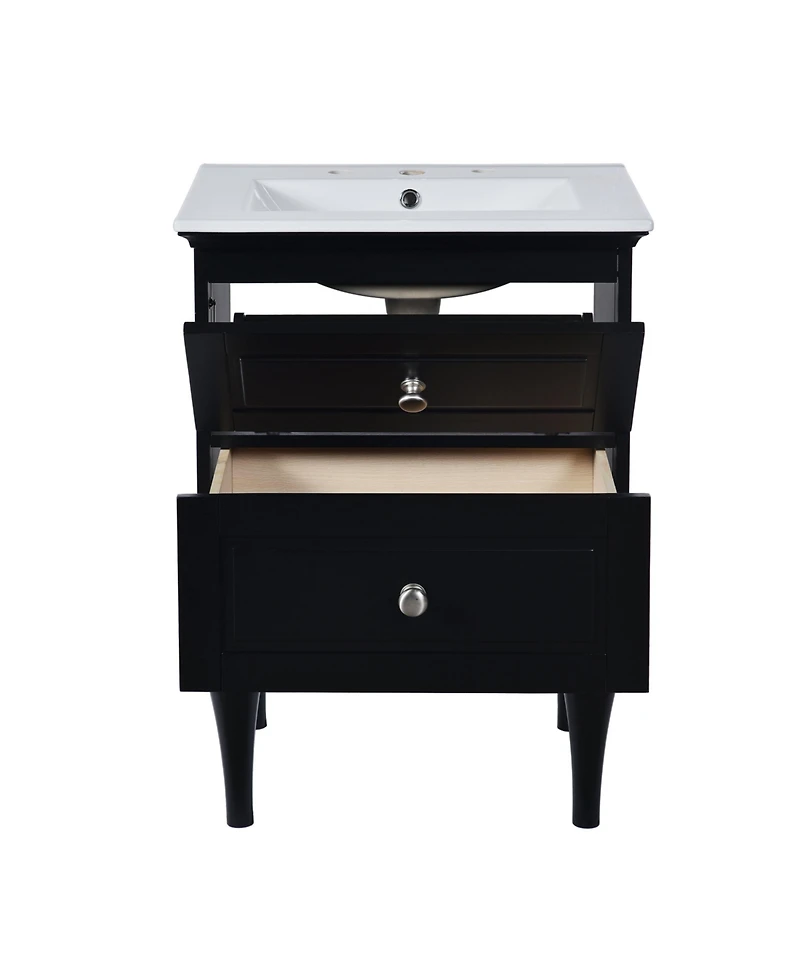 Streamdale 24" Solid Wood Bathroom Vanity Cabinet with Sink and 2 Drawers, Black