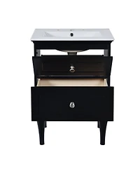 Streamdale 24" Solid Wood Bathroom Vanity Cabinet with Sink and 2 Drawers, Black