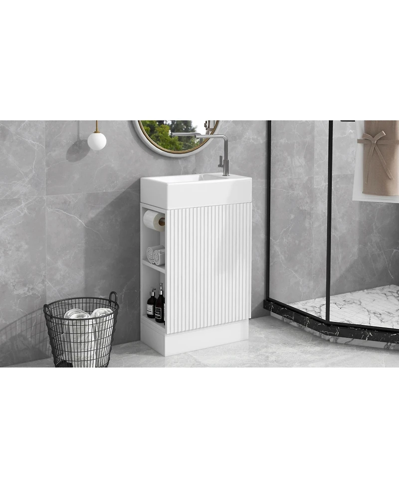 Streamdale 18.6" Bathroom Vanity with Sink, Bathroom Vanity Cabinet with Two-tier Shelf, Left or Right Orientation, White