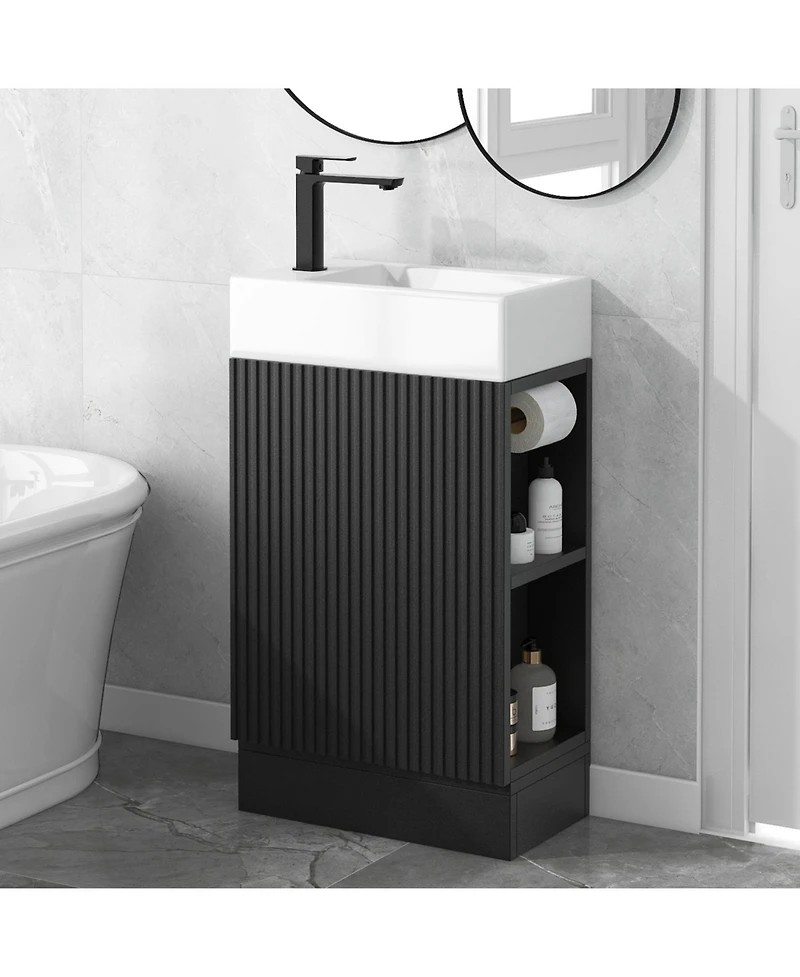 Streamdale 18.6" Bathroom Vanity with Sink, Bathroom Vanity Cabinet with Two-tier Shelf, Left or Right Orientation, Black