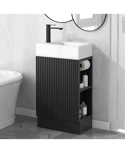 Streamdale 18.6" Bathroom Vanity with Sink, Bathroom Vanity Cabinet with Two-tier Shelf, Left or Right Orientation, Black