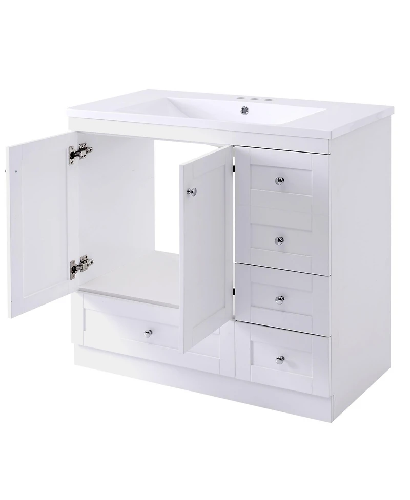 Streamdale 36 inch Shaker Style Free-Standing Bathroom Vanity Cabinet with Sink, 4 Soft-close Drawers and 2 Soft-close doors