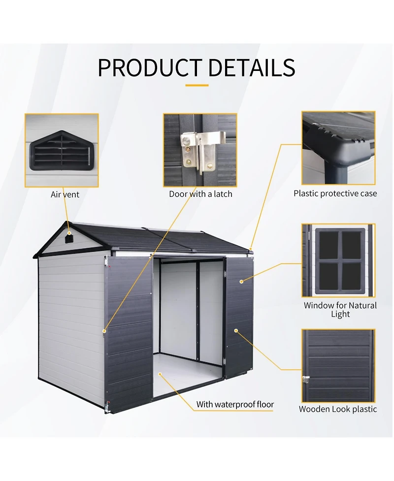 Streamdale 8x6 Resin Outdoor Storage Shed with Lockable Door and Windows