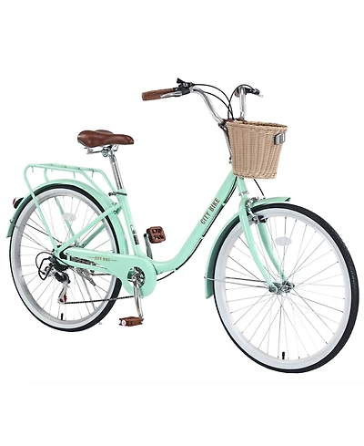 Streamdale 7 Speed City Bike With Basket, Steel Frame,Multiple Colors Inch Girls Bicycle