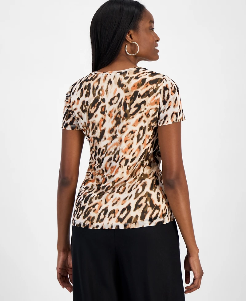 Bar Iii Women's Animal Print Mesh Top, Exclusively at Macy's