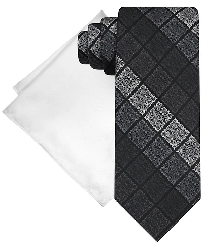 Steve Harvey Men's Gradient Squares Tie & Solid Pocket Square Set