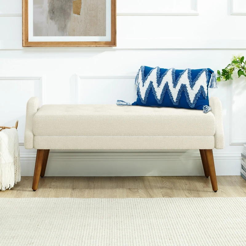 Streamdale Beige Bench Loop Yarn, Soft Cushion, Geometric Arms