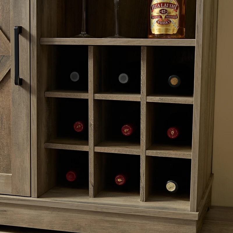 Streamdale Farmhouse Wine Bar Cabinet with Adj. Shelves and Wine Rack, 31.5
