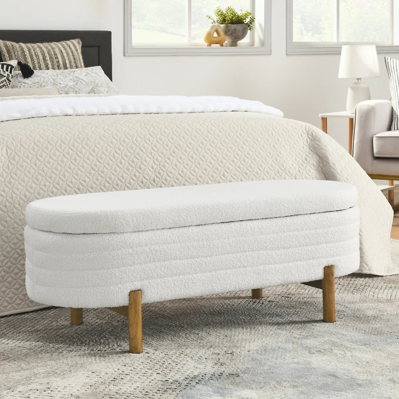 Streamdale Ottoman Oval Storage Bench,Rubber Wood Leg,Beige(46."x17.7"x10.8")