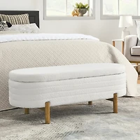 Streamdale Ottoman Oval Storage Bench,Rubber Wood Leg,Beige(46."x17.7"x10.8")