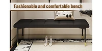 Streamdale 59" Black Shoe Bench with Gold Accents Faux Leather Cushion, Metal Legs