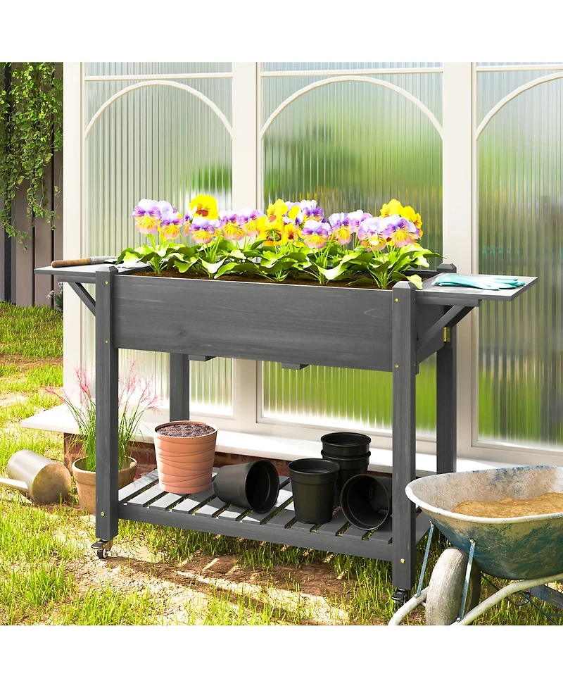 Outsunny Raised Garden Bed, Wood Raised Planter with Liner, Natural