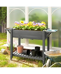 Outsunny Raised Garden Bed, Wood Raised Planter with Liner, Natural