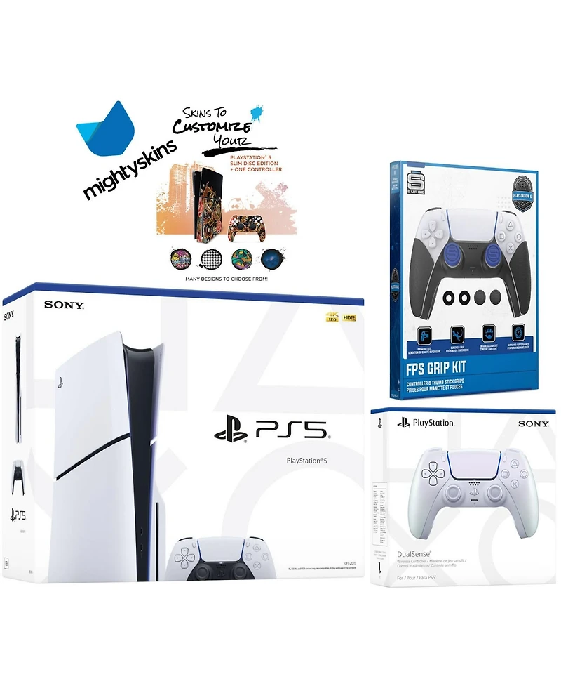 Sony PlayStation 5 Slim Disc with Extra Controller, Fps Grip Kit and MightySkins Decal Voucher