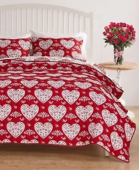 Greenland Home Fashions Lovebirds Woven Jacquard Reversible 3-Pc. Coverlet Set