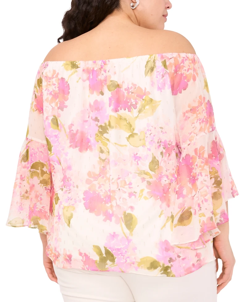 Msk Plus Size Printed Off-The-Shoulder Chiffon Blouse
