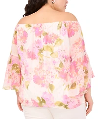 Msk Plus Size Printed Off-The-Shoulder Chiffon Blouse