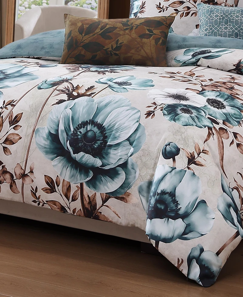 Bebejan Flowers in the Mist Bedding 100% Cotton Sateen 5 Piece Queen Size Reversible Comforter Set
