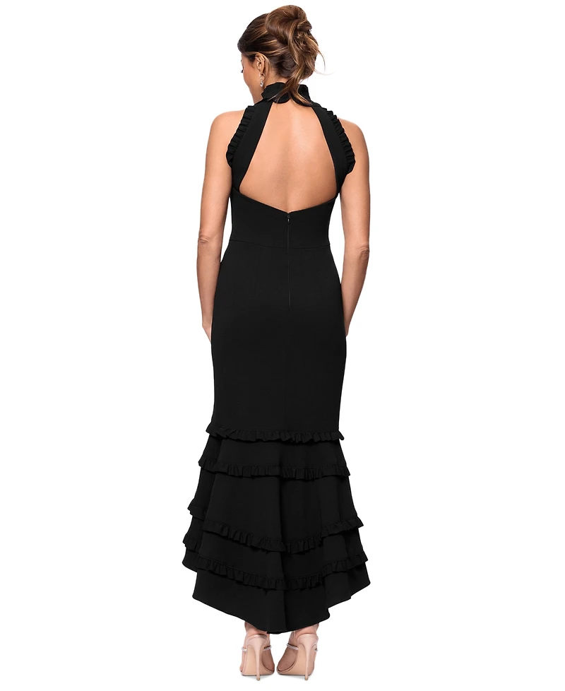 Xscape Women's Ruffled Mock Neck Sleeveless Midi Dress