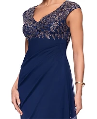 Xscape Petite Beaded Ruched-Back Gown