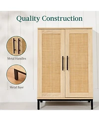 Best Choice Products 2-Door Natural Rattan 34 x 24in Storage Cabinet for Bathroom, Living, Dining w/ Adjustable Shelves
