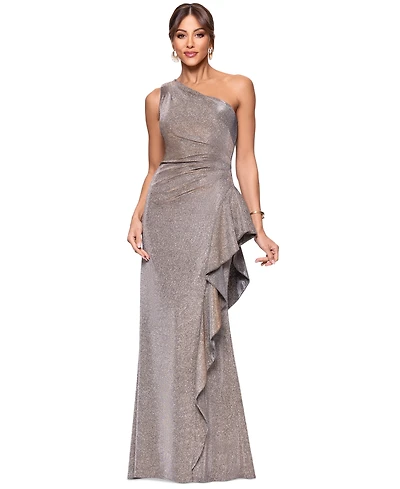 Xscape Women's Glitter Knit One-Shoulder Gown