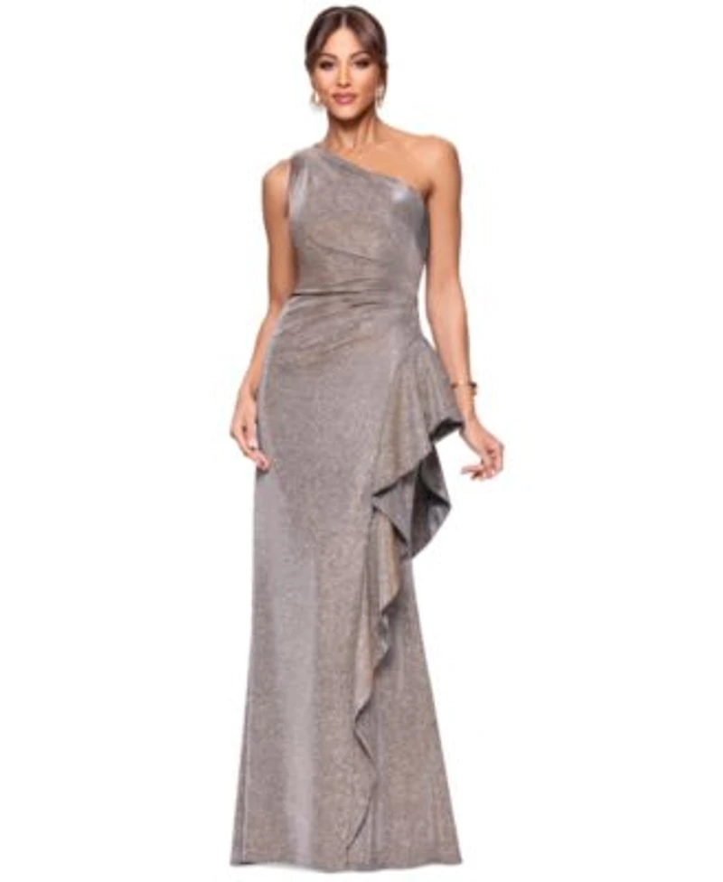 Xscape Womens Glitter Knit One Shoulder Gown