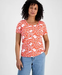 Style & Co Petite Milo Leaves Printed Short-Sleeve Scoop-Neck T-Shirt, Exclusively at Macy's