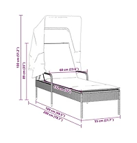 Sun Lounger with Canopy Brown Poly Rattan
