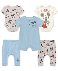 Disney Baby Boys Mickey Mouse Bodysuits, Romper & Pants, 5 Piece Set
