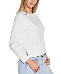 Belldini Women's Scuba Knit Drop-Shoulder Crewneck Top