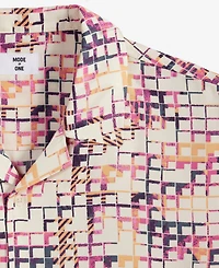 Mode of One Men's Squared Up Relaxed-Fit Geo-Print Button-Down Shiny Twill Camp Shirt, Exclusively at Macy's