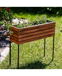Acacia Wood Slatted Planter Box with Oil-Stained Finish - 23.5" H