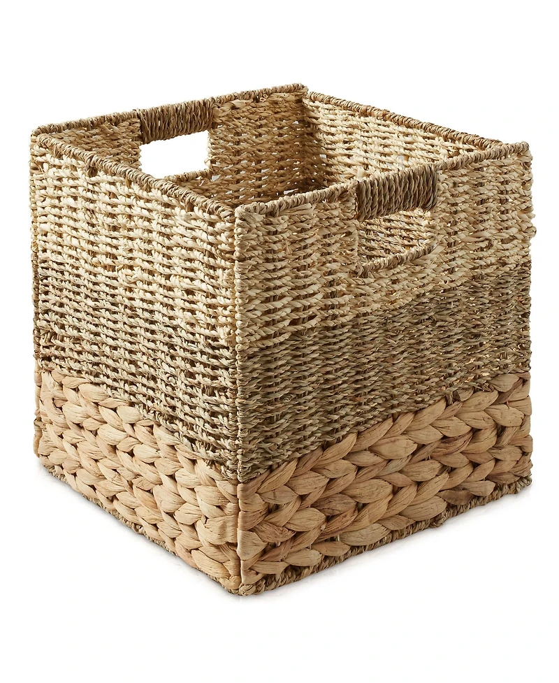 Casafield 12" x 12" Mixed Weave Storage Baskets, Natural - Set of Collapsible Cubes, Woven Bin Organizers for Bathroom, Bedroom