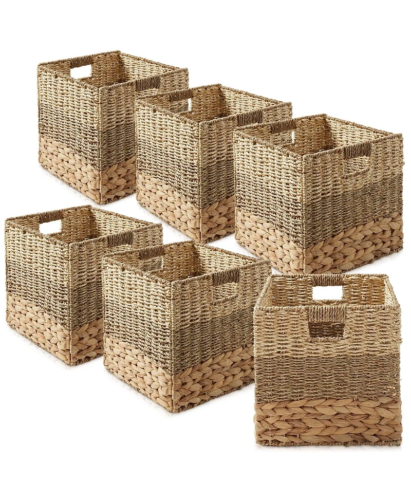 Casafield 12" x 12" Mixed Weave Storage Baskets, Natural - Set of Collapsible Cubes, Woven Bin Organizers for Bathroom, Bedroom