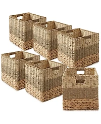 Casafield 12" x 12" Mixed Weave Storage Baskets, Natural - Set of Collapsible Cubes, Woven Bin Organizers for Bathroom, Bedroom