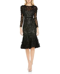 Women's Floral Applique Long Sleeve Cocktail Dress