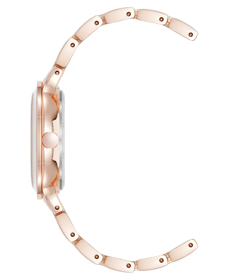 Nine West Women's Quartz Round White Enamel and Rose Gold-Tone Metal Alloy Watch, 32mm