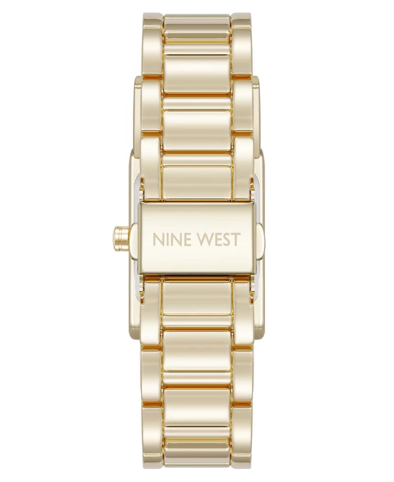 Nine West Women's Quartz Everyday Rectangular White and Gold-Tone Metal Alloy Watch, 22mm