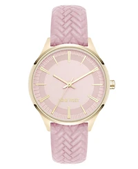 Nine West Women's Quartz Boyfriend Gold-Tone and Pink Polyurethane Leather Band Watch, 35mm