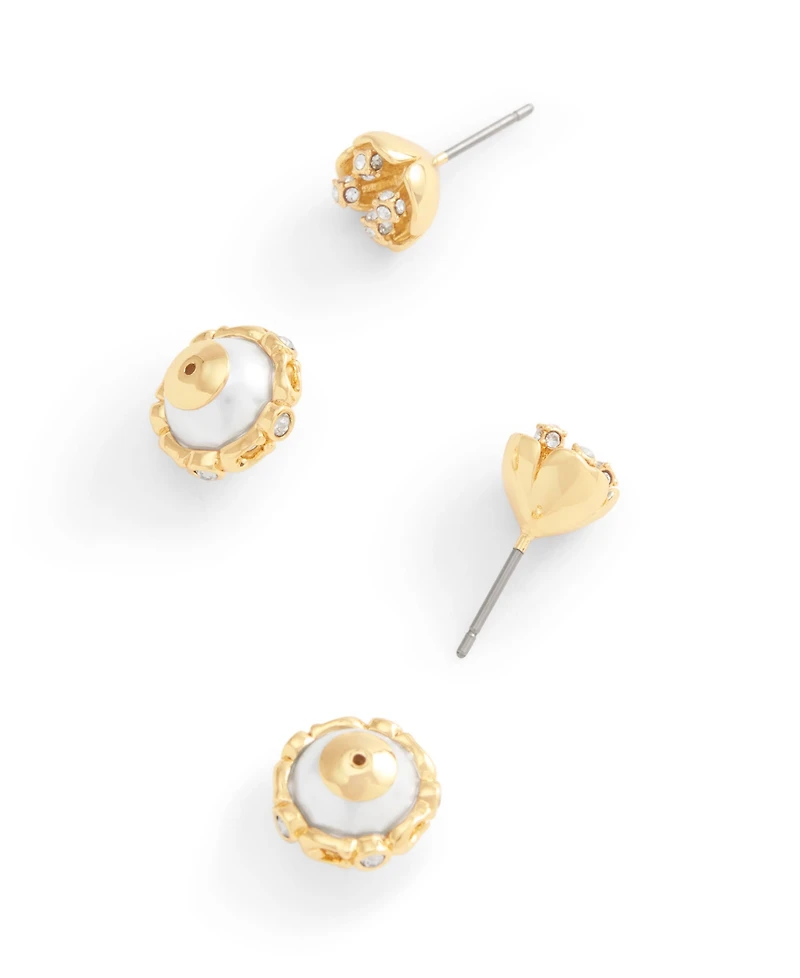 Coach Faux Stone Signature Floral Cultivated Pearl Orb Jacket Earrings