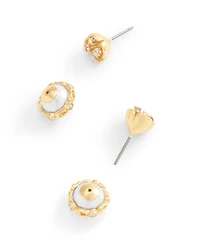 Coach Faux Stone Signature Floral Cultivated Pearl Orb Jacket Earrings