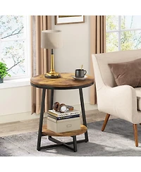 Tribesigns End Table, 2 Tier Round Side Table with Storage Shelf, Industrial Nightstand Bedside Table Coffee Accent Table for Living Room Bedroom Smal