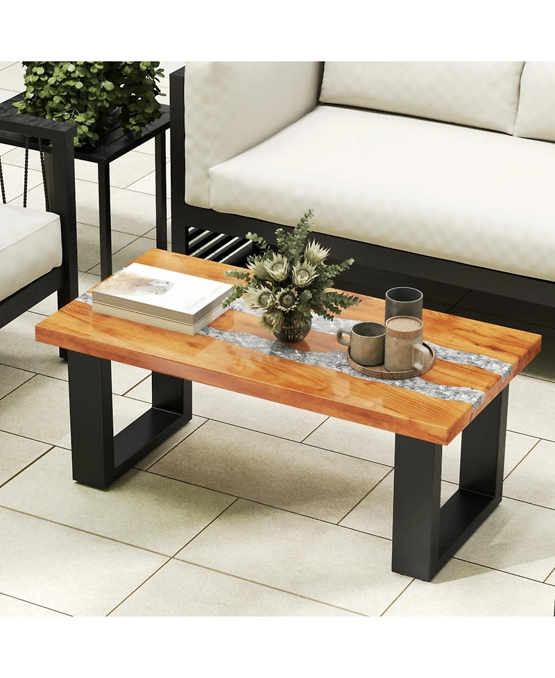 Teak Wood Patio Table with River Feel Tabletop For Outdoor
