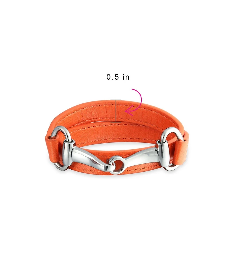 Bling Jewelry Fashion Leather Equestrian Snaffle Horse Bit Double Layer Wrap Bracelet Silver Tone Stainless Steel