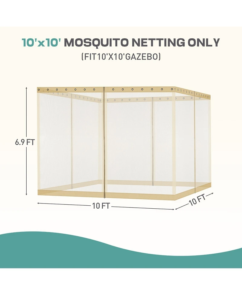 Aoodor Universal 10 x 10 ft. Gazebo Replacement Mosquito Netting Screen 4-Panel Sidewalls(Only Netting)