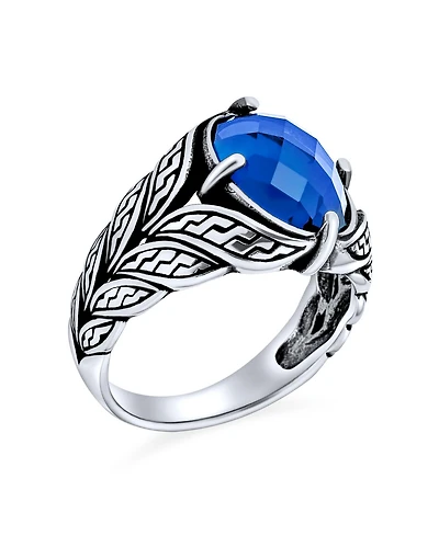 Bling Jewelry Unisex Stainless Steel Oval Blue Sapphire Cz Ring Oxidized Silver