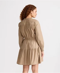 Lands' End Women's Long Sleeve Cotton Poplin Mini Popover Dress